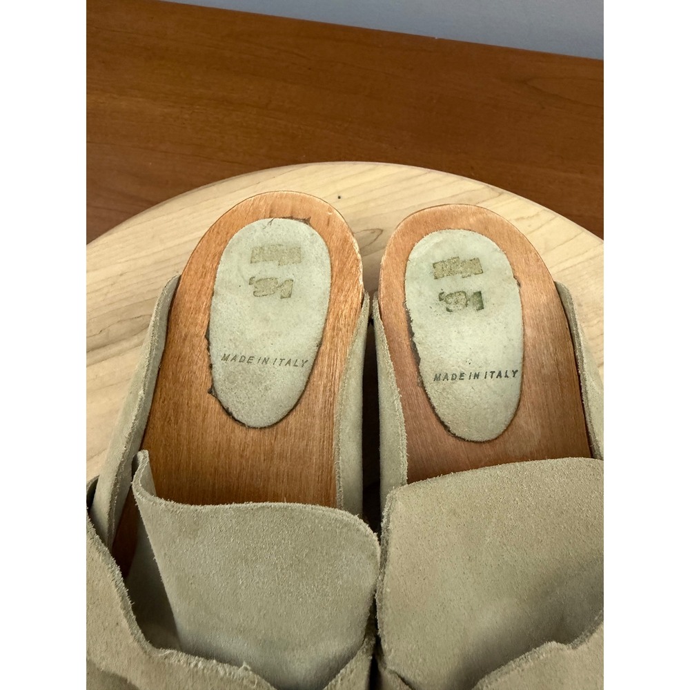 MA '91 Suede Wooden Clogs Womens 40 US 10 Beige Studded Italian Boho Mules Italy - Picture 8 of 8